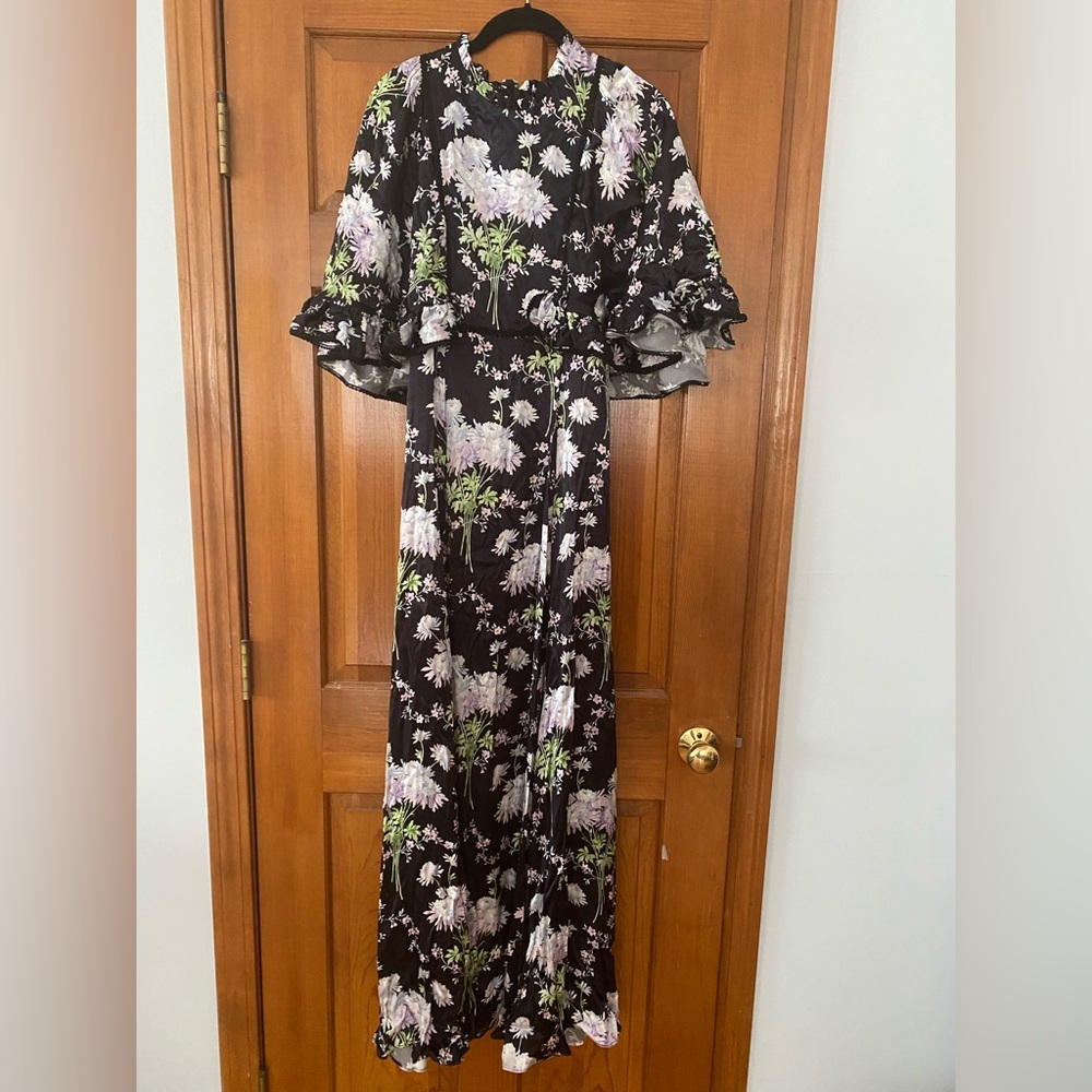Needle & Thread Black Maxi Dress with Floral Pattern